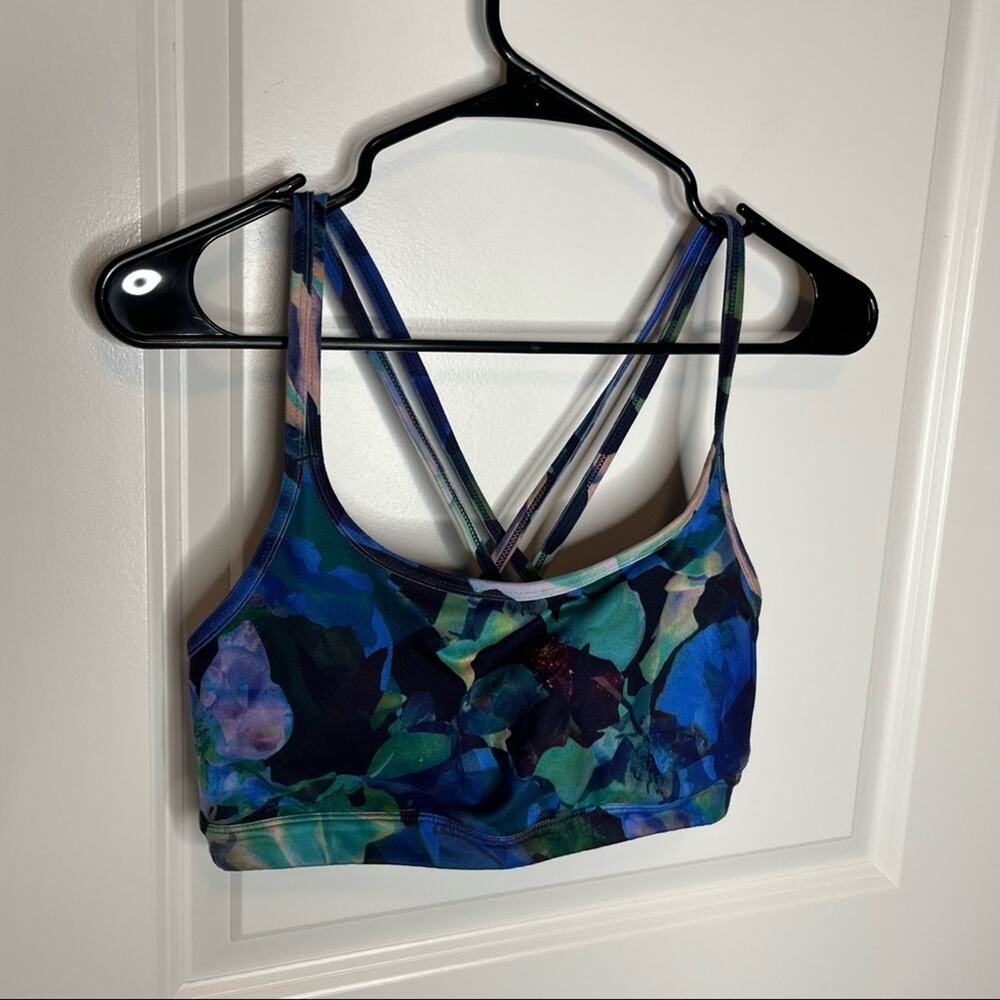 Athleta Blue Watercolor Strappy Sports Bra Size Medium